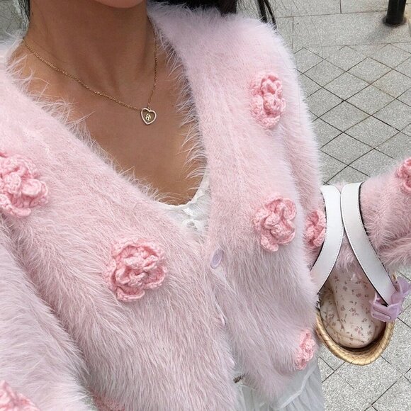 Pink Casual Women's Long Sleeve Cardigan - Picture 6 of 8